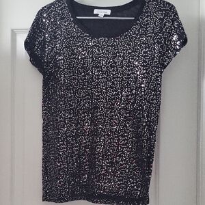 Calvin Klein Sparkling Black Sequin Tee - M